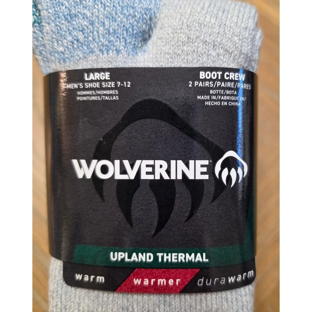 Wolverine Mens Upland Thermal Boot Crew Socks 2 Pair Pack Gray Blue Size Lg 7-12